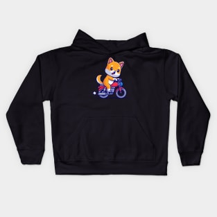 Cute Shiba Inu Dog Riding Motorcycle Cartoon Kids Hoodie